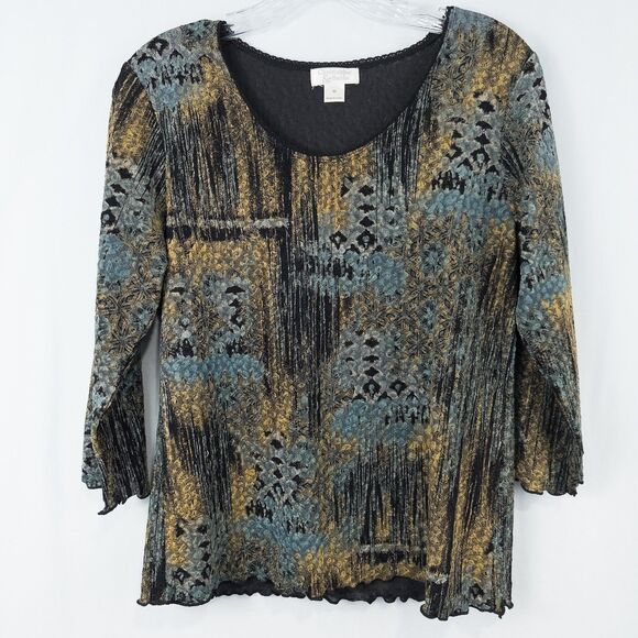 Christopher & Banks 3/4 Sleeve Lettuce Hem Top Womens Medium Artsy Fairy Grunge - Picture 1 of 16